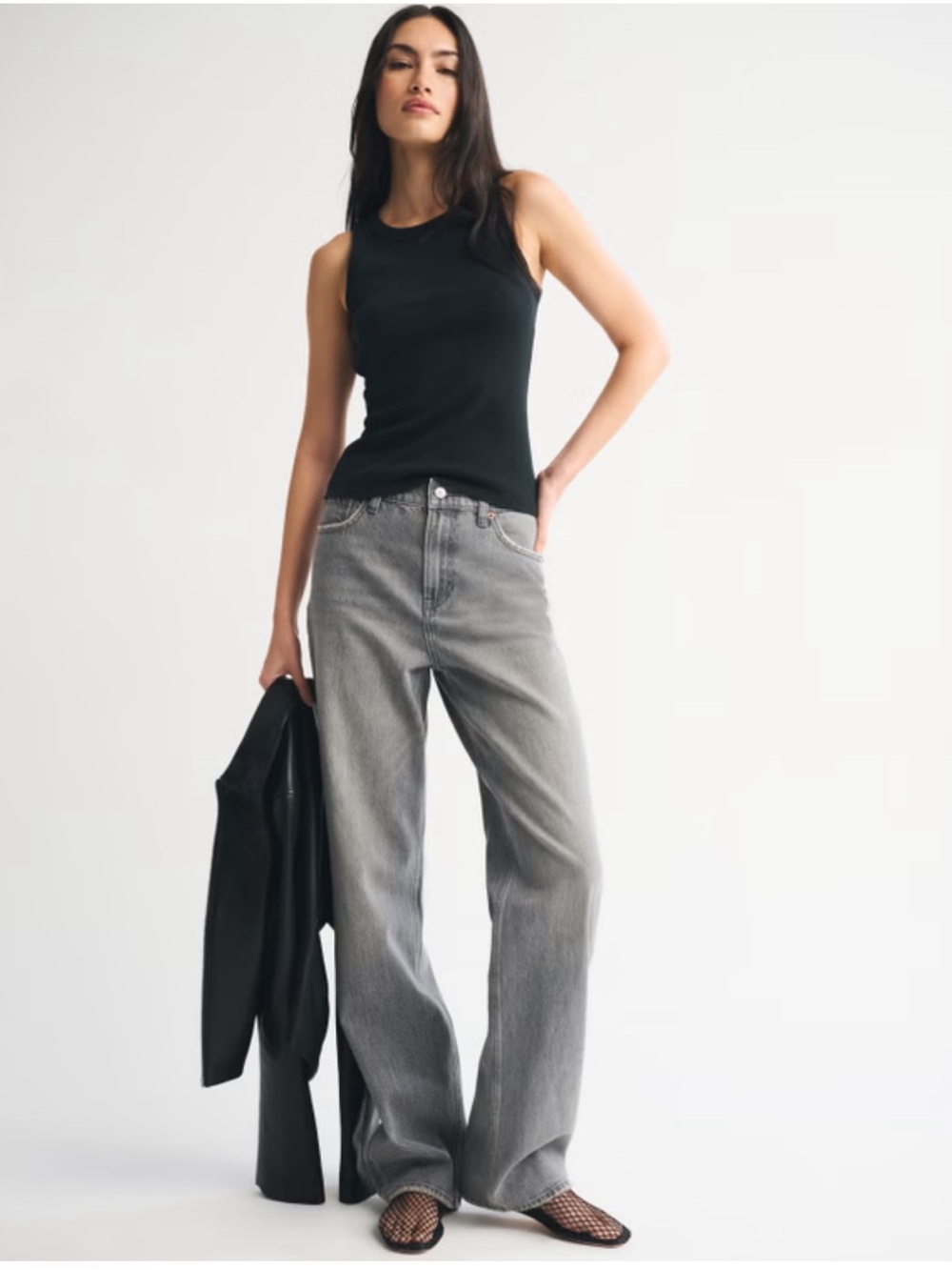 NEW Abercrombie & Fitch High Rise Loose Jean in Gray, Size 28 Short